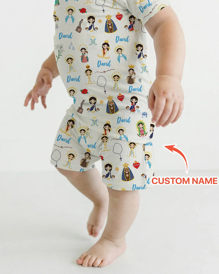 Custom Name Mother Mary Bamboo Two Piece Short Sleeve Shorts Pajama Set