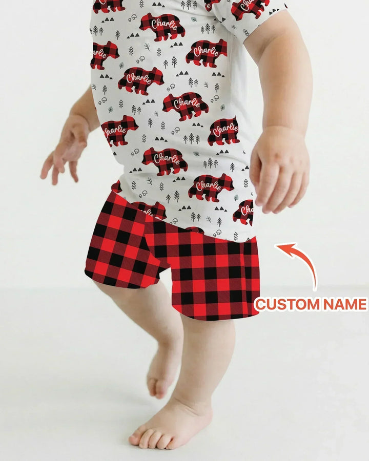Custom Name Family Bear Matching Bamboo Two Piece Short Sleeve Shorts Pajama Set