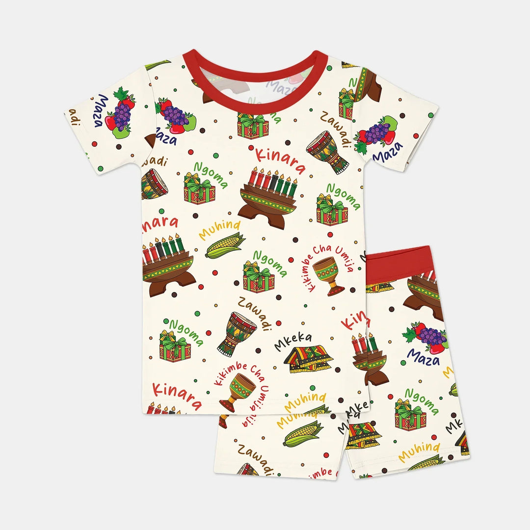 Happy Kwanzaa Family Matching Bamboo Two Piece Short Sleeve Shorts Pajama Set