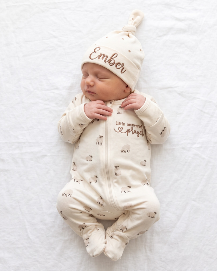 Little Answered Prayer Embroidered Bamboo Zipper Footie
