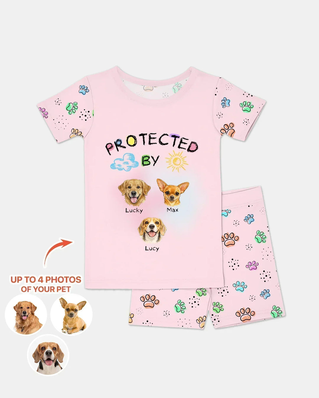 Custom Photo Crayon "Protected By" Bamboo Two Piece Short Sleeve Shorts Pajama Set