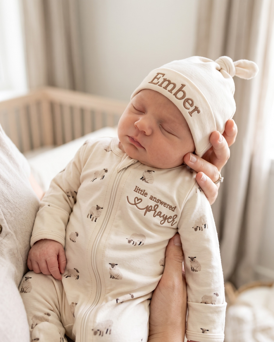 Little Answered Prayer Embroidered Bamboo Zipper Footie