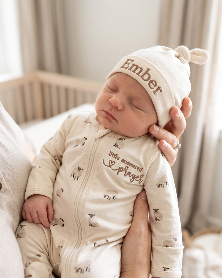 Little Answered Prayer Embroidered Bamboo Zipper Footie