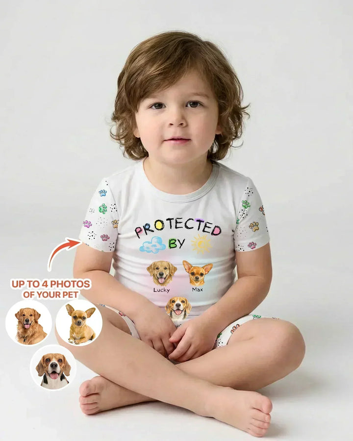 Custom Photo Crayon "Protected By" Bamboo Two Piece Short Sleeve Shorts Pajama Set