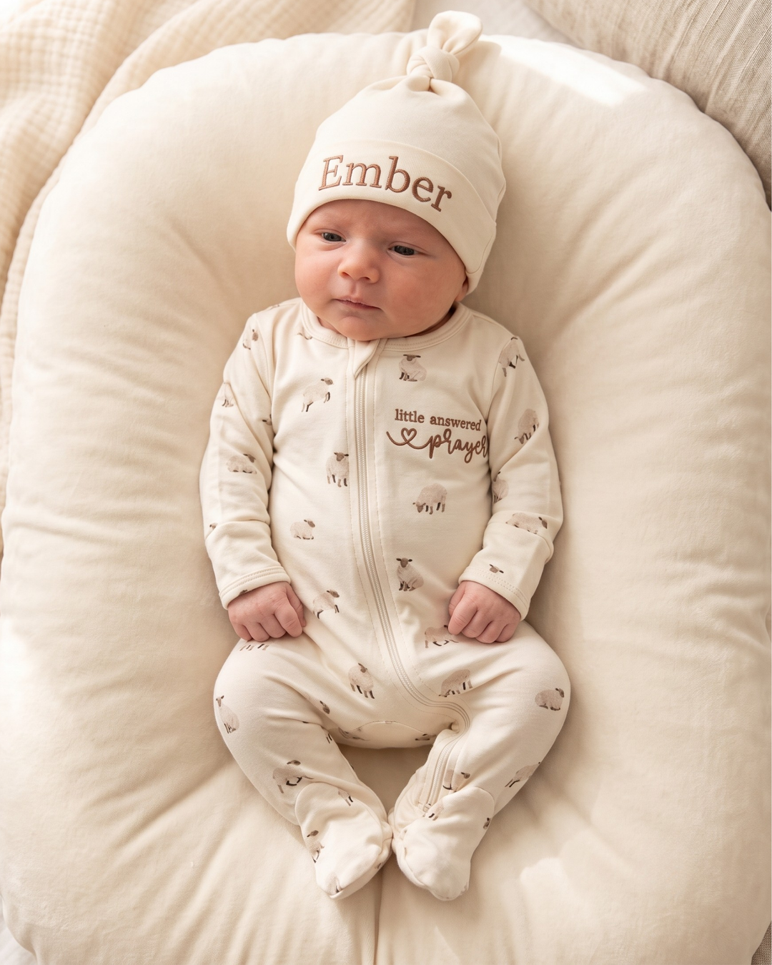 Little Answered Prayer Embroidered Bamboo Zipper Footie