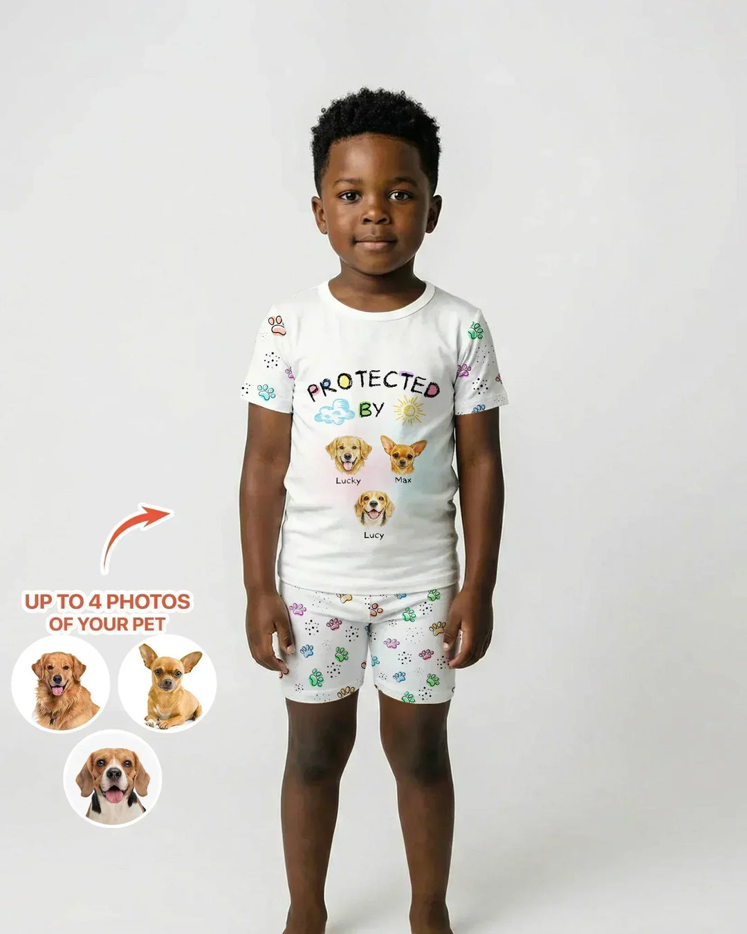 Custom Photo Crayon "Protected By" Bamboo Two Piece Short Sleeve Shorts Pajama Set