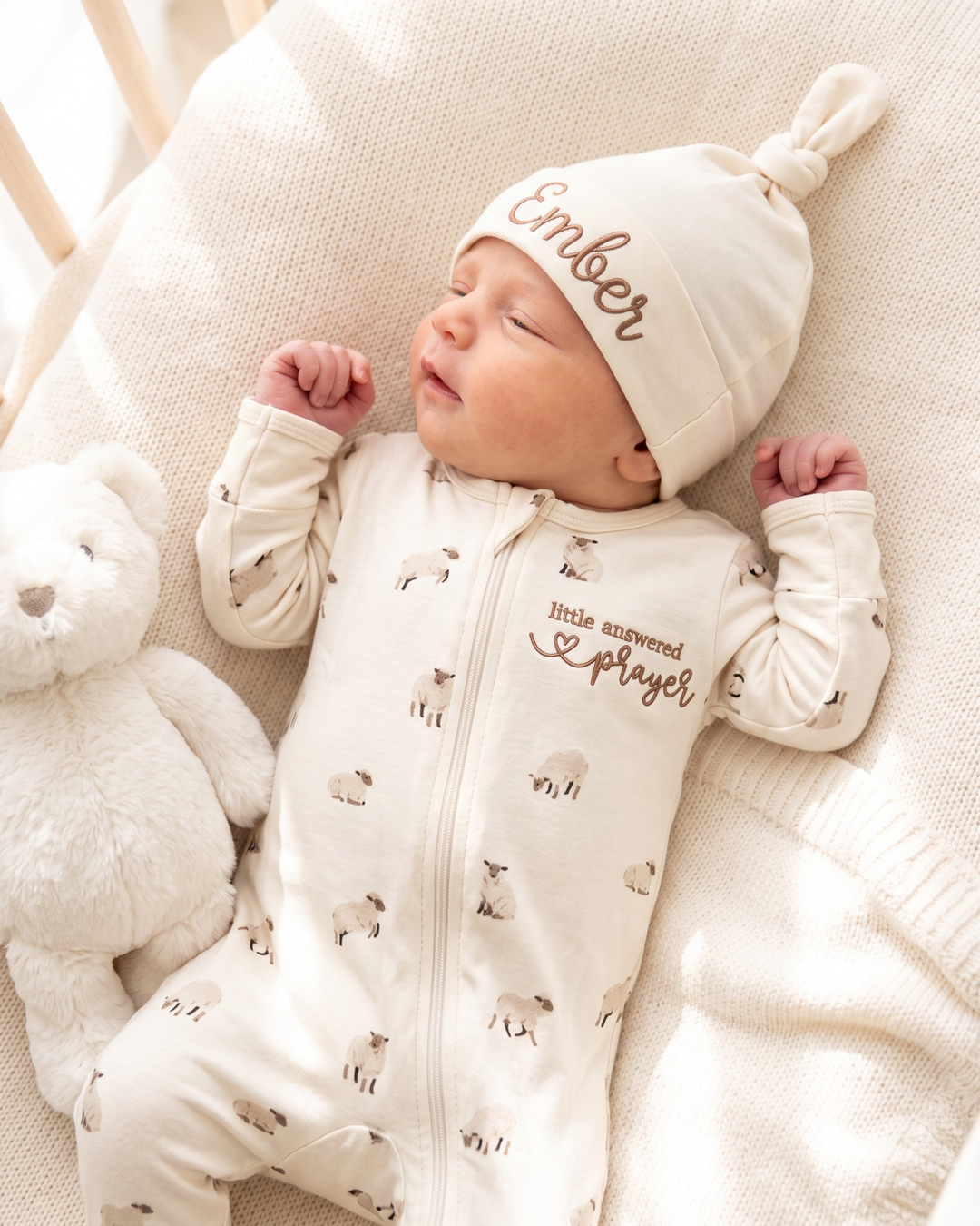 Little Answered Prayer Embroidered Bamboo Zipper Footie