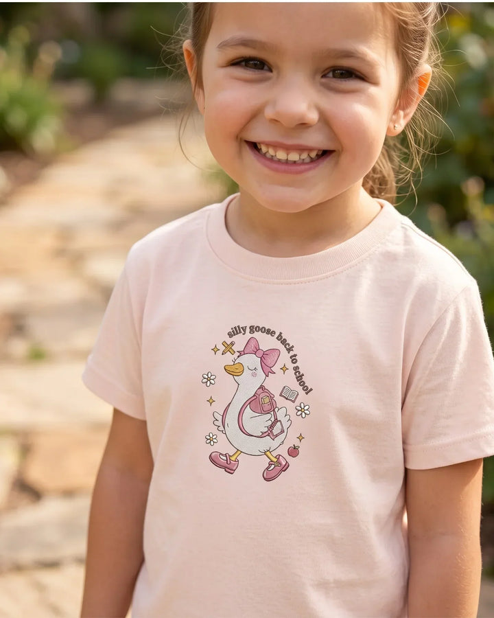 Schoolbound Goose Embroidered Bamboo Crewneck T-Shirt