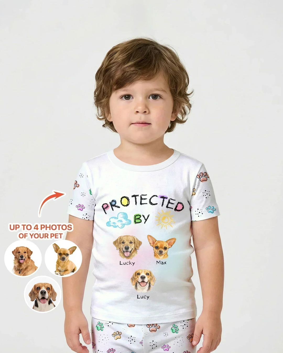 Custom Photo Crayon "Protected By" Bamboo Two Piece Short Sleeve Shorts Pajama Set