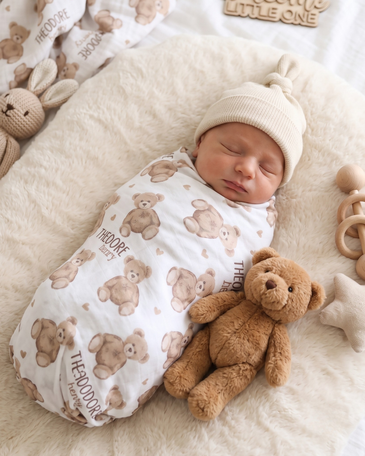 Cozy Teddy Bear Bamboo Swaddle Blanket