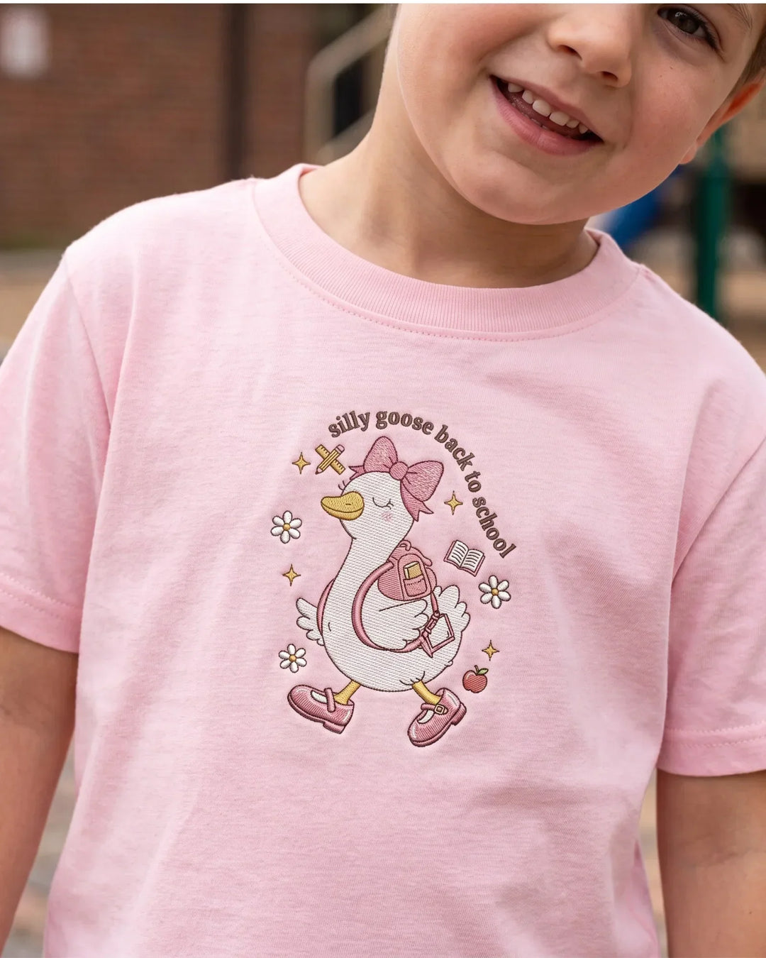 Schoolbound Goose Embroidered Bamboo Crewneck T-Shirt