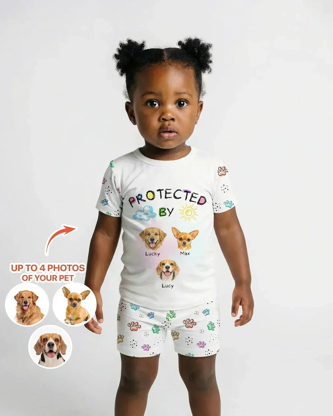 Custom Photo Crayon "Protected By" Bamboo Two Piece Short Sleeve Shorts Pajama Set