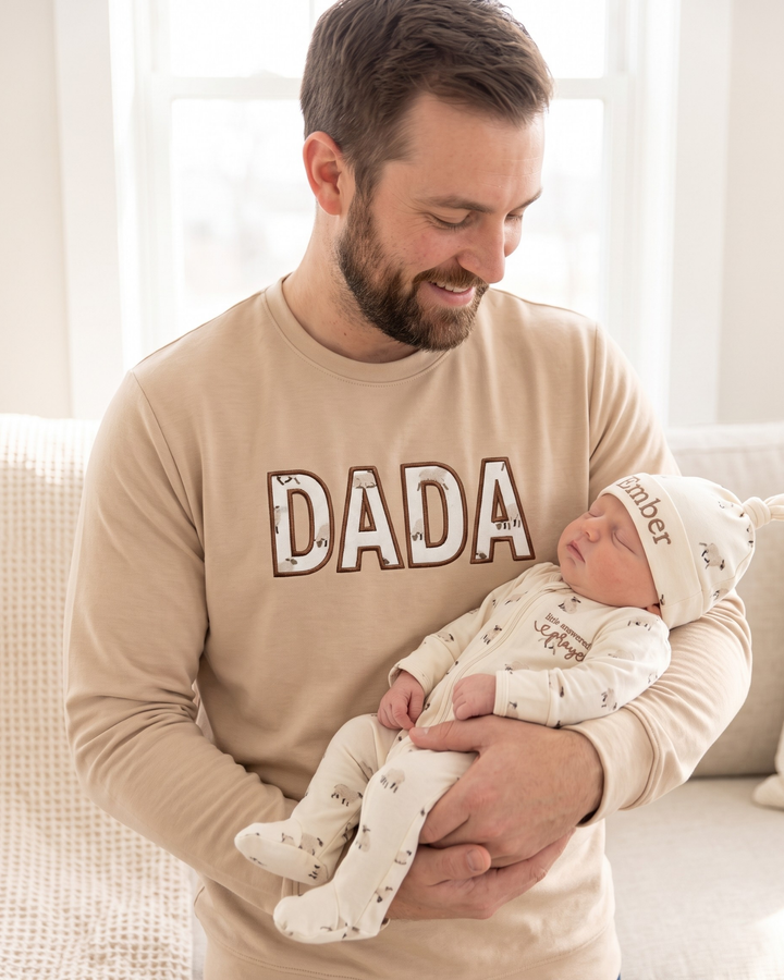 Pray Dada Appliqué Embroidered Bamboo Men Crewneck Sweatshirt