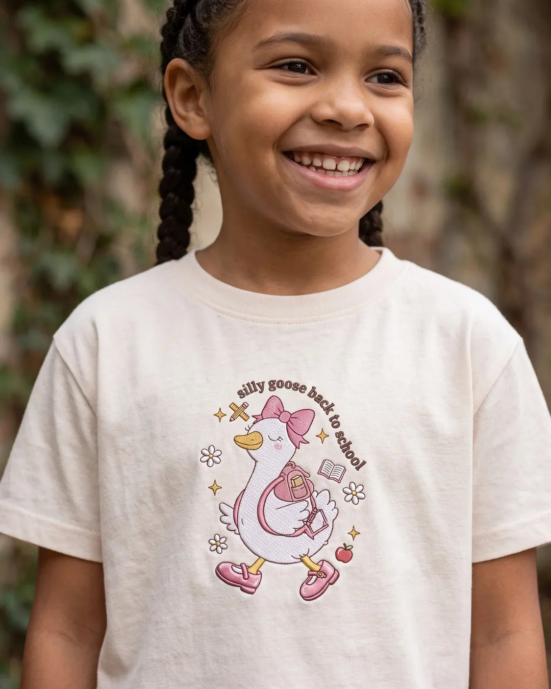 Schoolbound Goose Embroidered Bamboo Crewneck T-Shirt