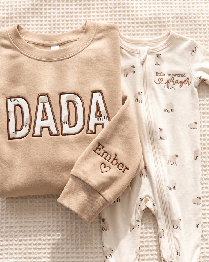 Pray Dada Appliqué Embroidered Bamboo Men Crewneck Sweatshirt