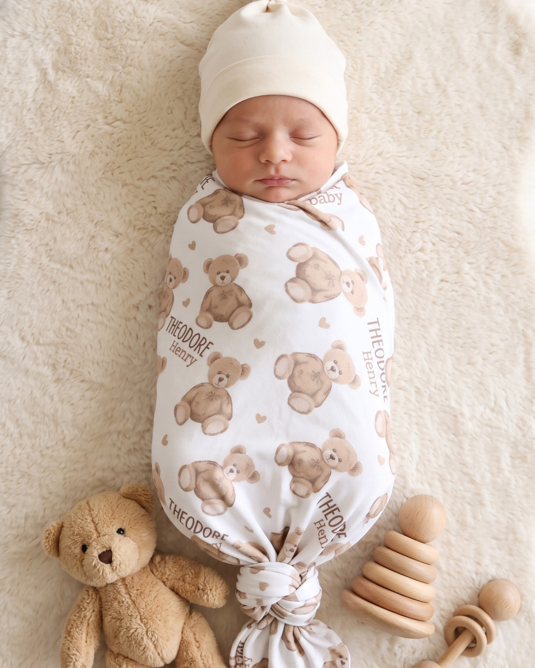 Cozy Teddy Bear Bamboo Swaddle Blanket