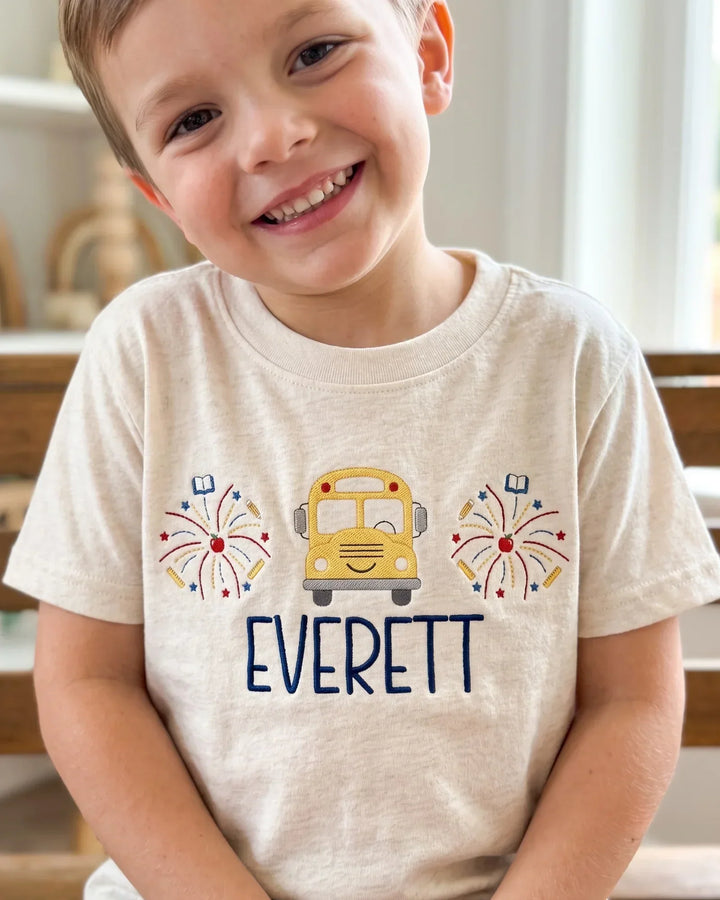 Custom Name I'm Here For School Embroidered Bamboo Crewneck T-Shirt