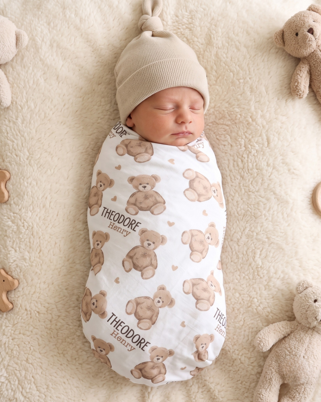 Cozy Teddy Bear Bamboo Swaddle Blanket