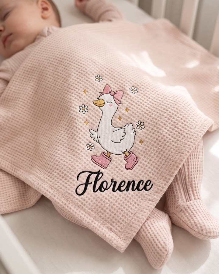 Personalized Dilly Dally Embroidered Waffle Ruffle Bamboo Blanket