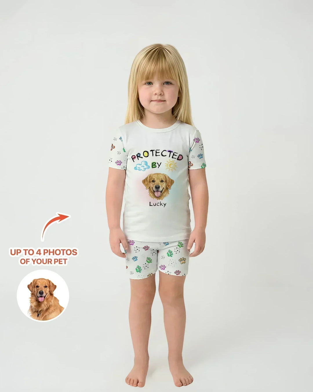 Custom Photo Crayon "Protected By" Bamboo Two Piece Short Sleeve Shorts Pajama Set