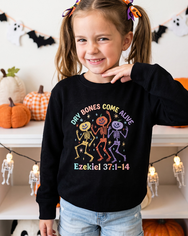 Dancing Skeletons Embroidered Bamboo Crewneck Sweatshirt