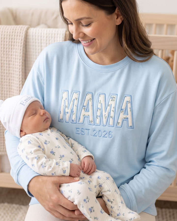 Personalized Mama Appliqué Embroidered Bamboo Women Crewneck Sweatshirt
