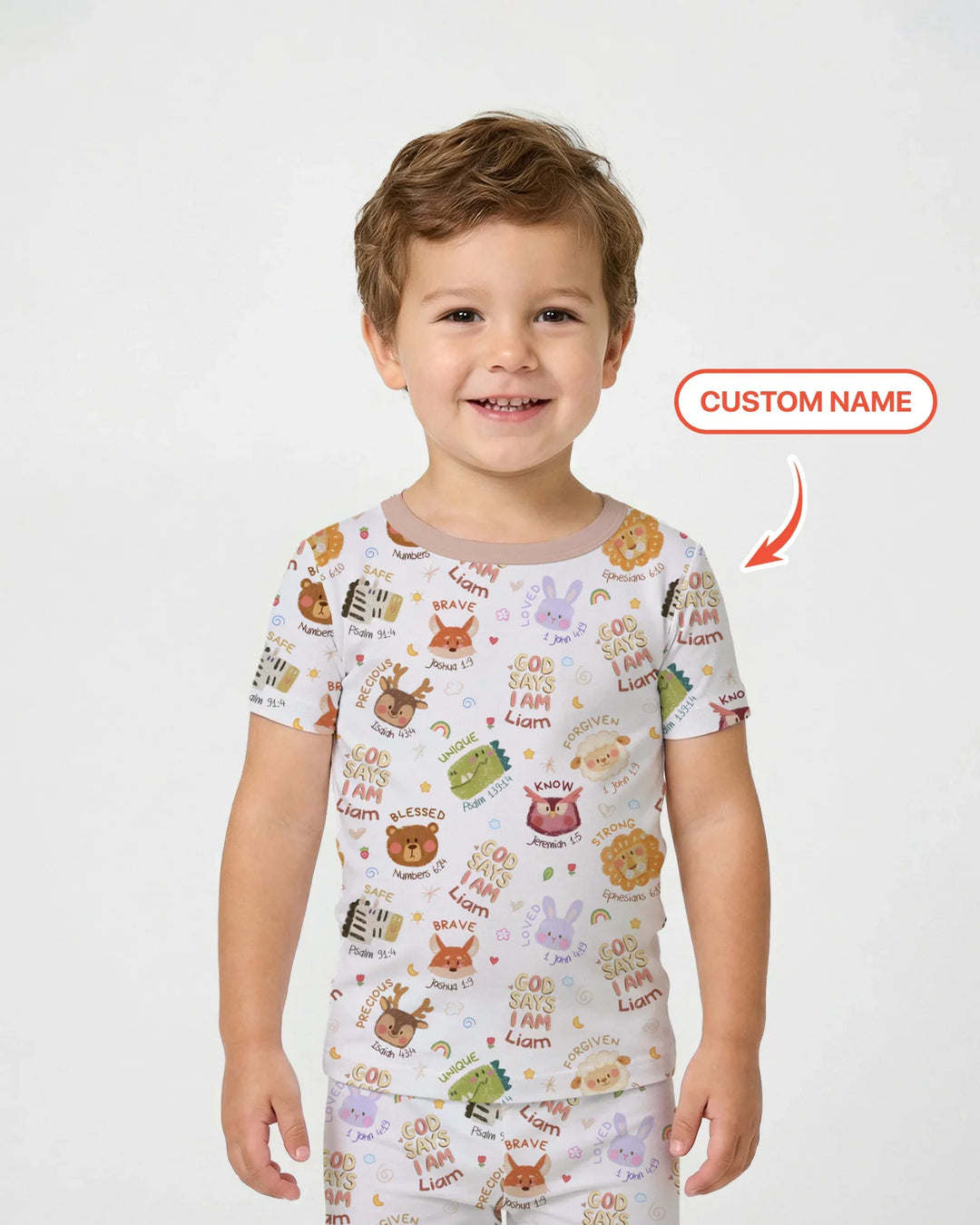 God Says I Am — Little Flock Custom Name Two Piece Short Sleeve Pajama Set