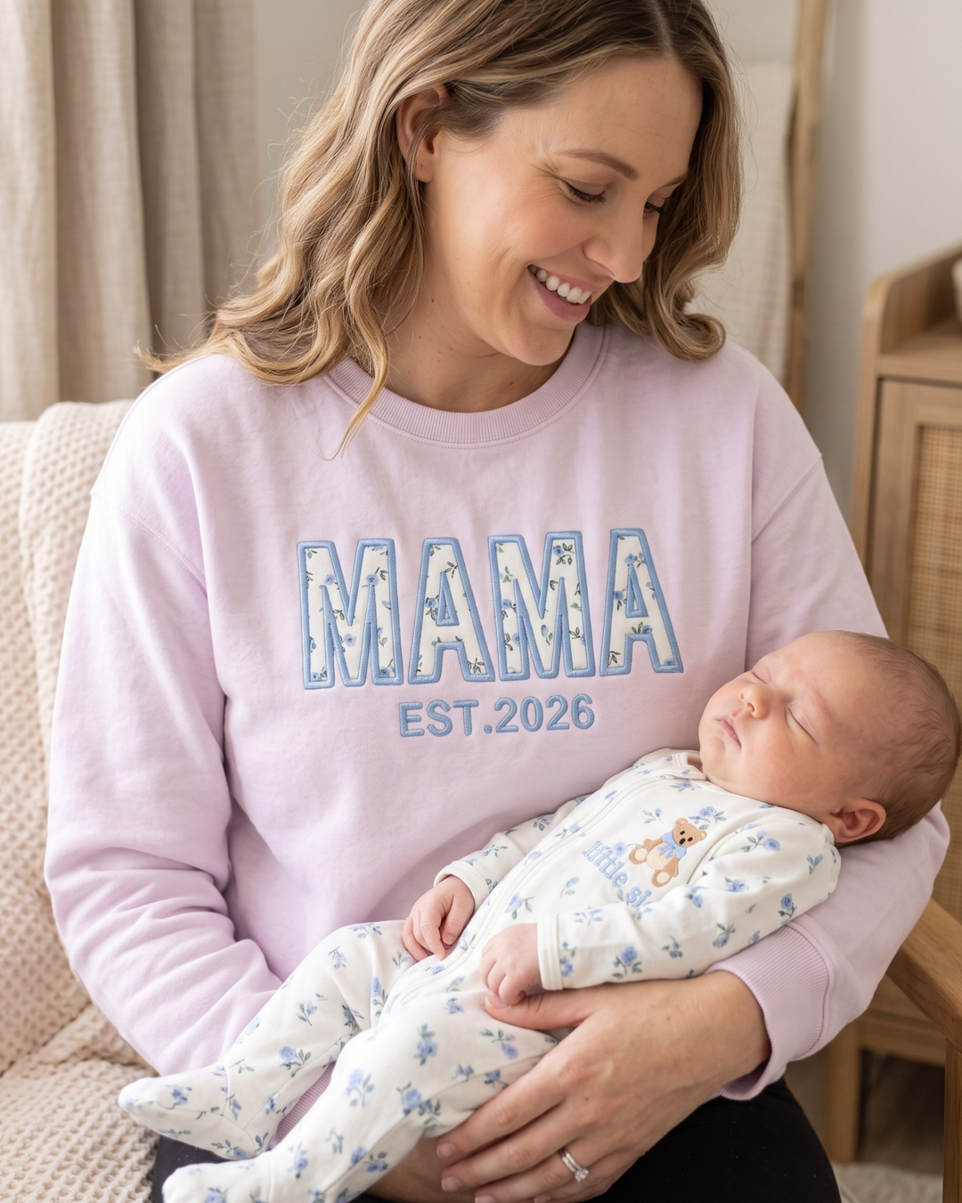 Personalized Mama Appliqué Embroidered Bamboo Women Crewneck Sweatshirt