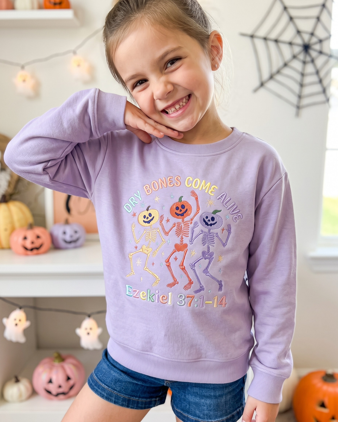 Dancing Skeletons Embroidered Bamboo Crewneck Sweatshirt
