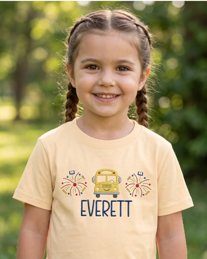 Custom Name I'm Here For School Embroidered Bamboo Crewneck T-Shirt