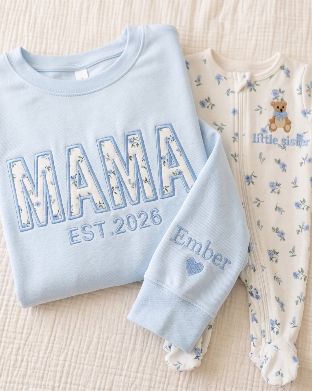 Personalized Mama Appliqué Embroidered Bamboo Women Crewneck Sweatshirt