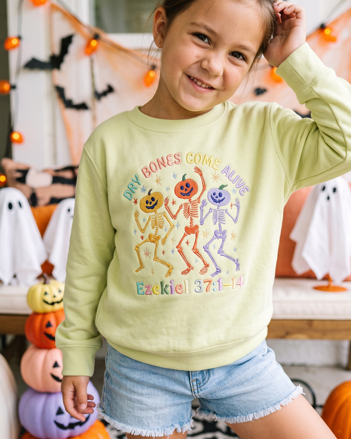 Dancing Skeletons Embroidered Bamboo Crewneck Sweatshirt