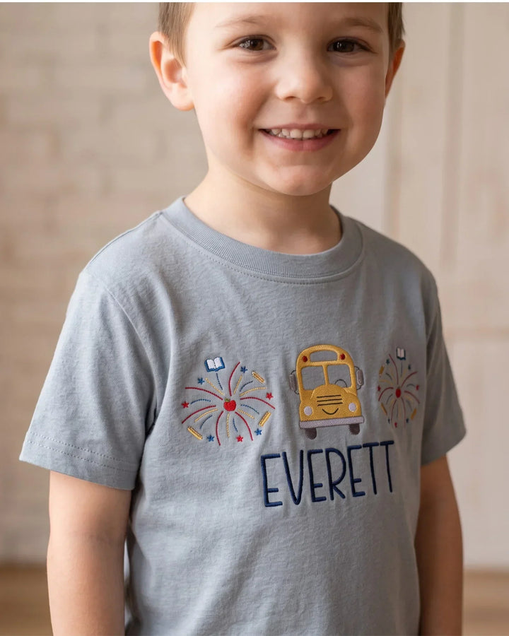 Custom Name I'm Here For School Embroidered Bamboo Crewneck T-Shirt