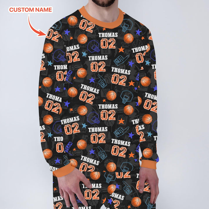 Custom Name Basketball Time Bamboo Men's Pajama Set