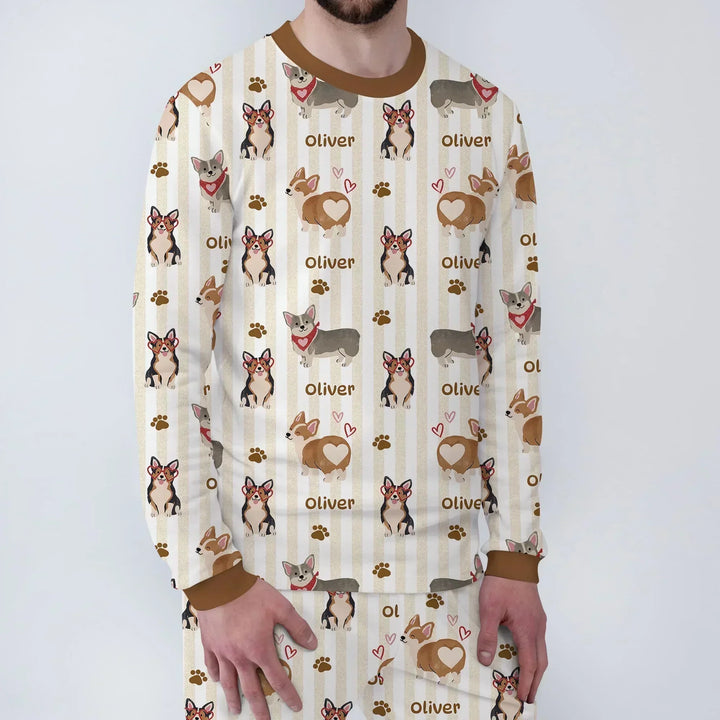 Custom Name Playful Corgis Family Matching Bamboo Men's Pajama Set