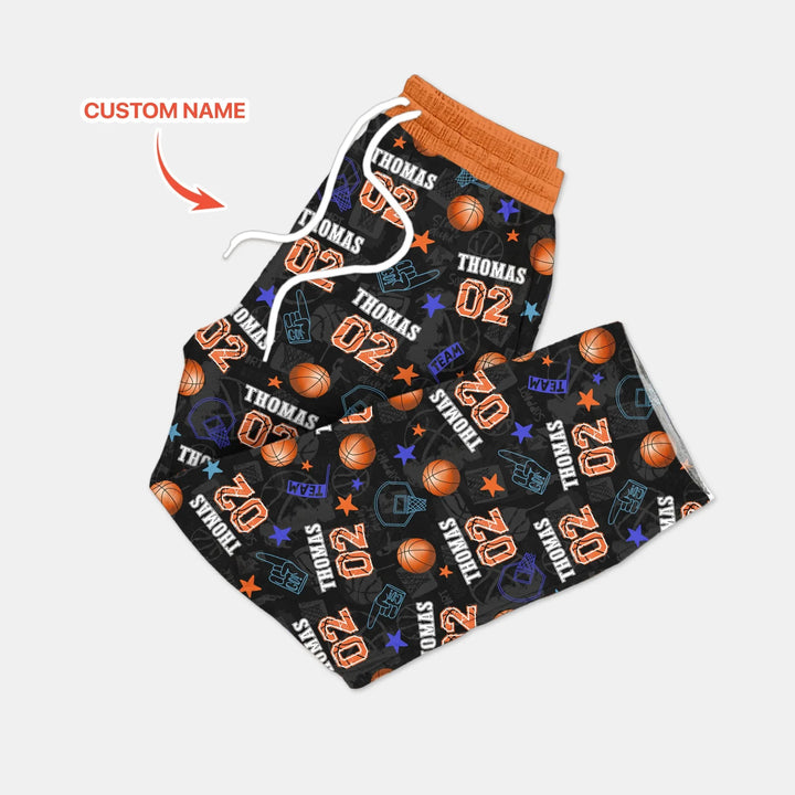 Custom Name Basketball Time Bamboo Men's Pajama Set
