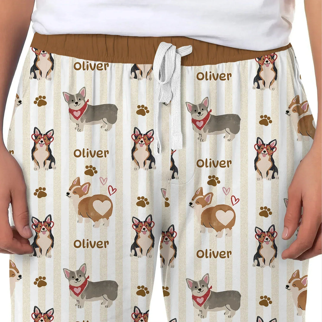 Custom Name Playful Corgis Family Matching Bamboo Men's Pajama Set
