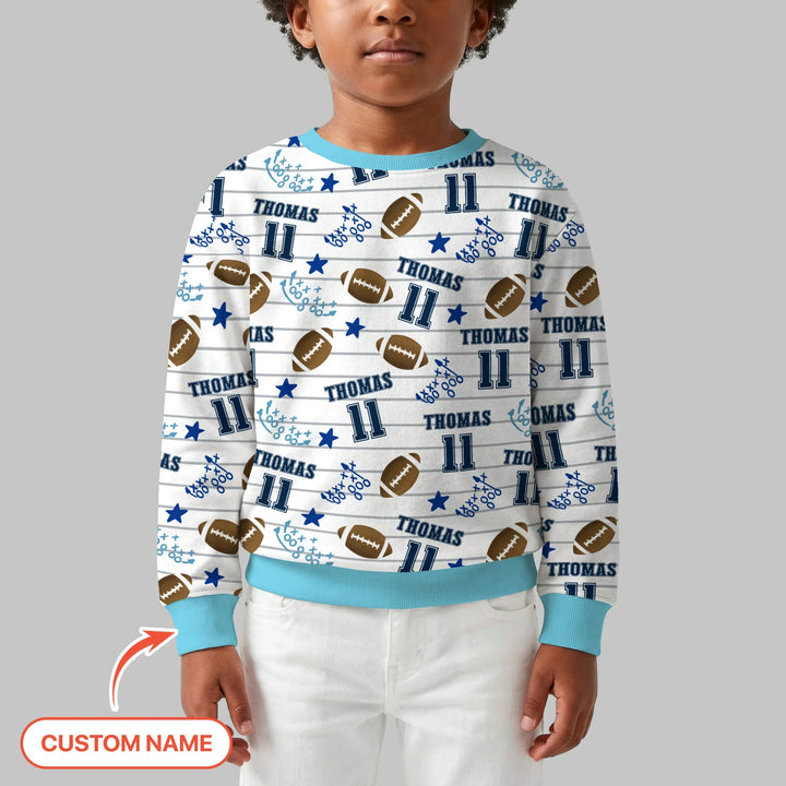 Custom Name Football Time Bamboo Crewneck Sweatshirt