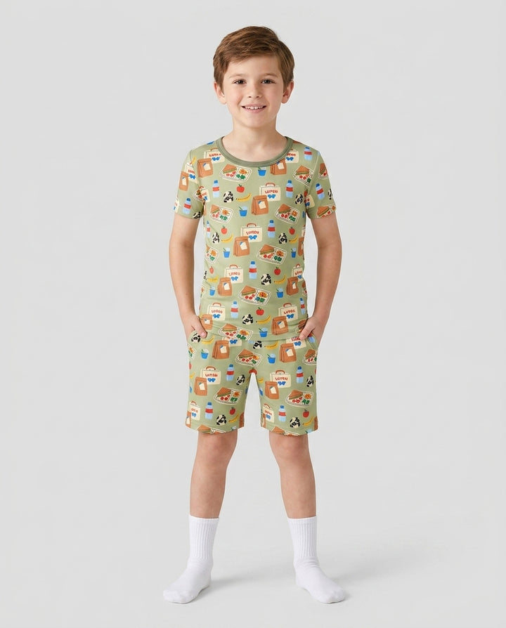 Happy School Lunch Bamboo Two Piece Short Sleeve Shorts Pajama Set