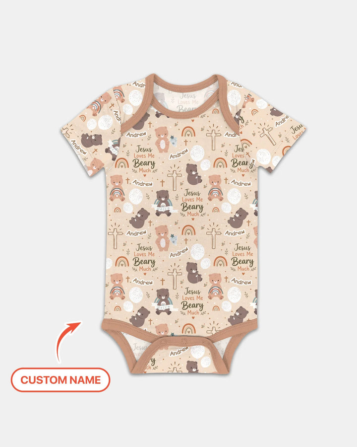 Custom Name Jesus Loves Me Beary Much Bamboo Bodysuit