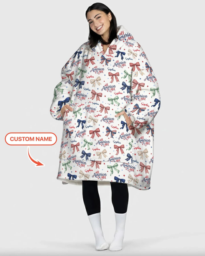 Custom Name All American Girl Bamboo Blanket Hoodie
