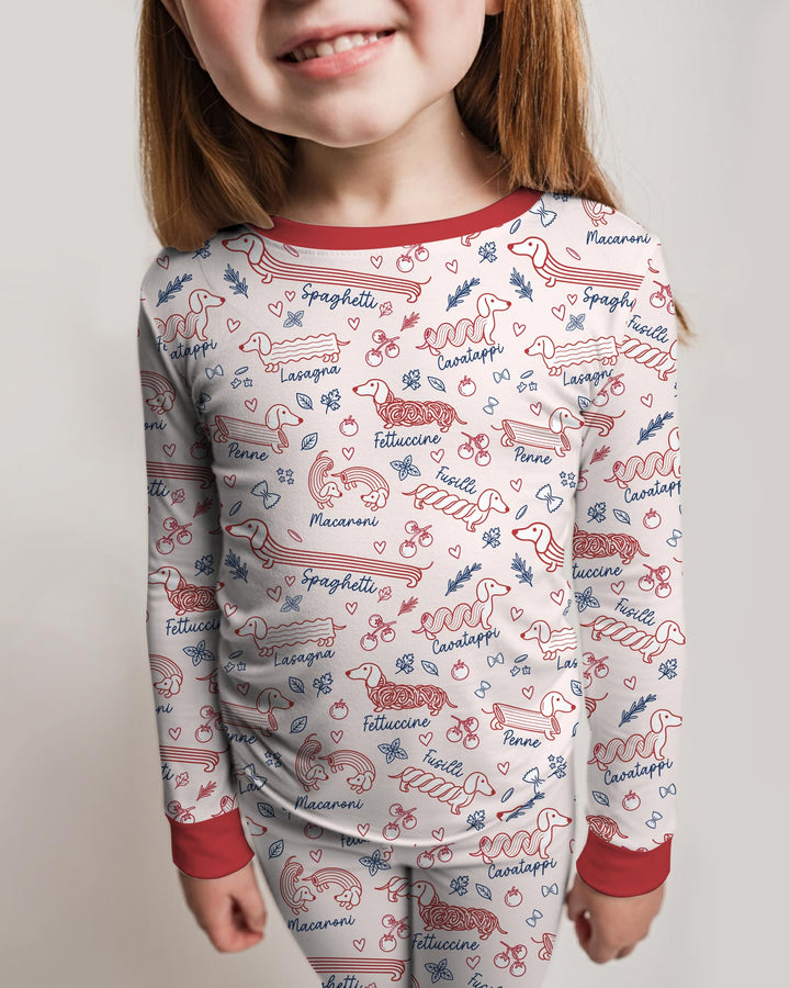 Funny Dachshund Pasta Pups Bamboo Two Piece Long Sleeve Pajama Set