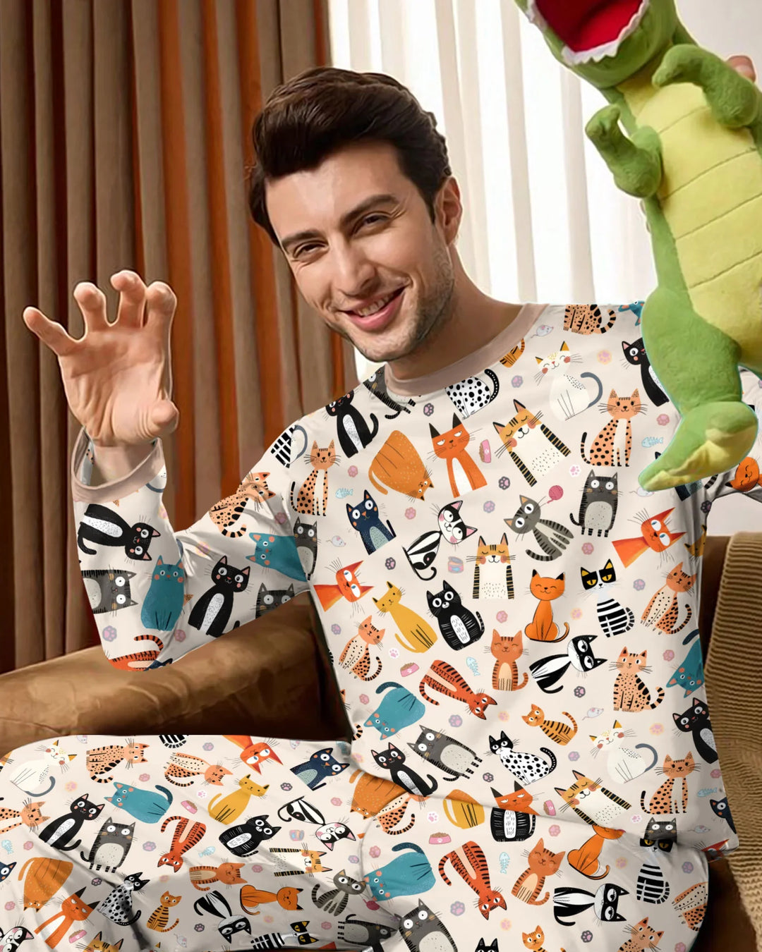 Goofy Mischief Cat Family Matching Bamboo Men's Pajama Set