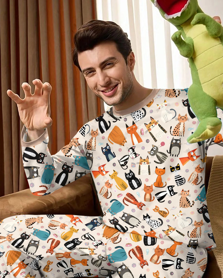 Goofy Mischief Cat Family Matching Bamboo Men's Pajama Set