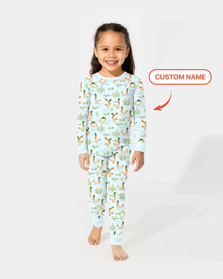 Personalized Mallard Duck Bamboo Two Piece Long Sleeve Pajama Set