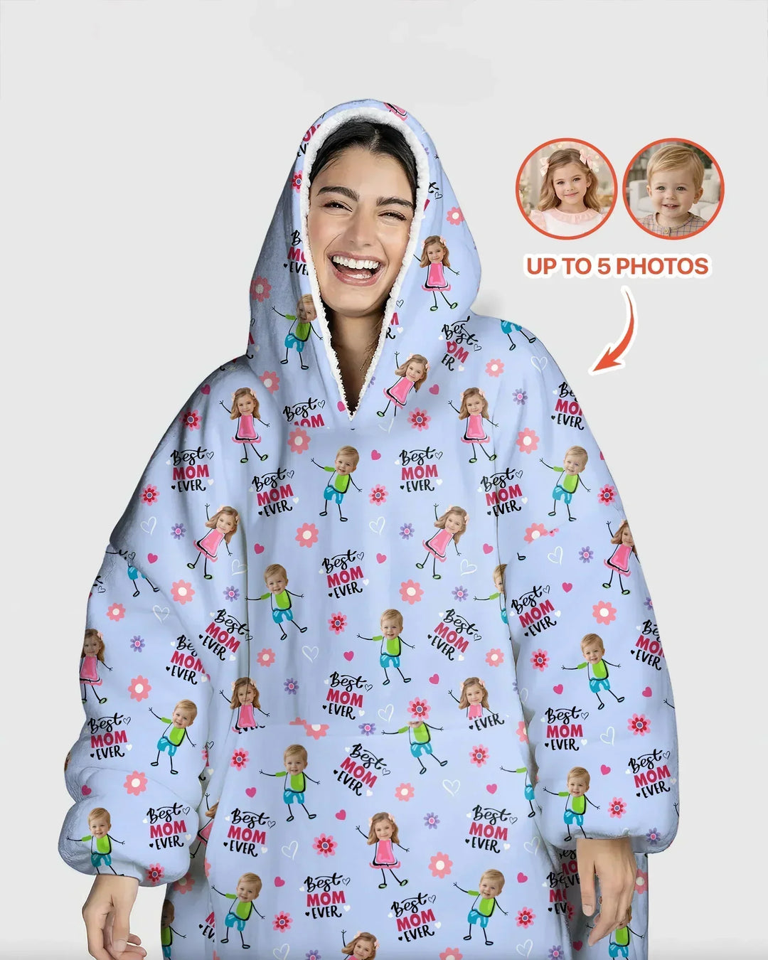 Custom Photo "Best Mom Ever" Doodle Bamboo Blanket Hoodie