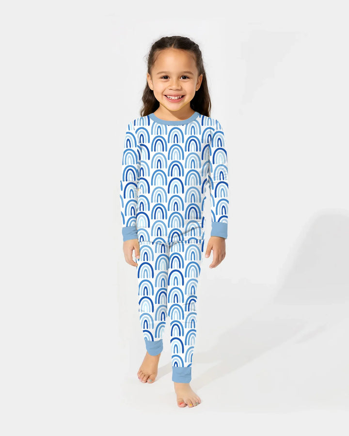 Sky Blue Rainbows Bamboo Two Piece Long Sleeve Pajama Set