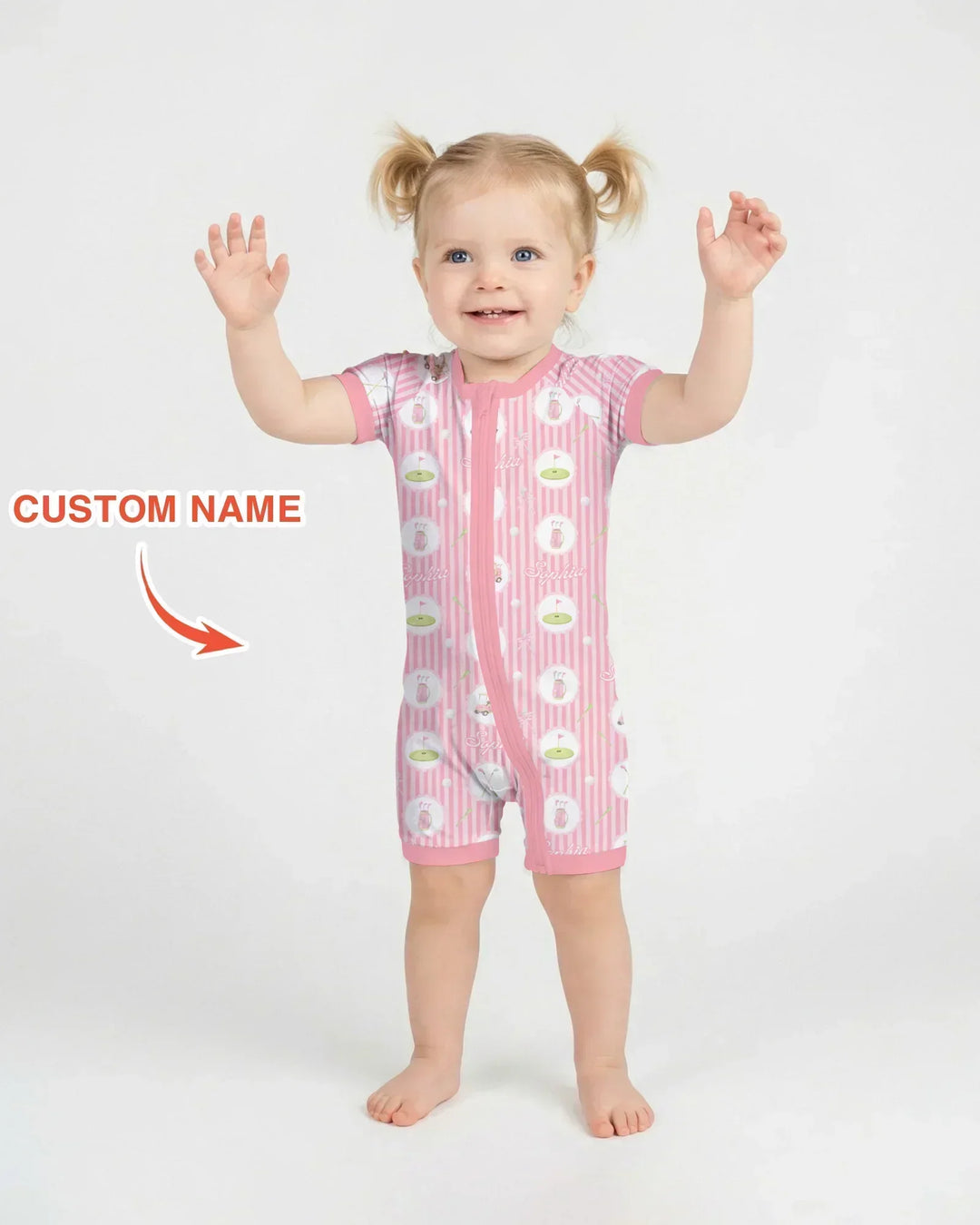 Custom Name Pink Golf Girl Bamboo Shorty Zippy