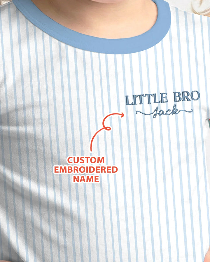 Custom Embroidered Name Little Bro Bamboo Two Piece Long Sleeve Pajama Set