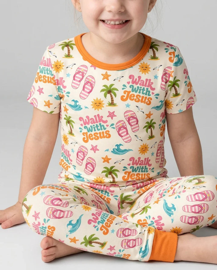 Groovy Summer Walk With Jesus Bamboo Two Piece Short Sleeve Pajama Set